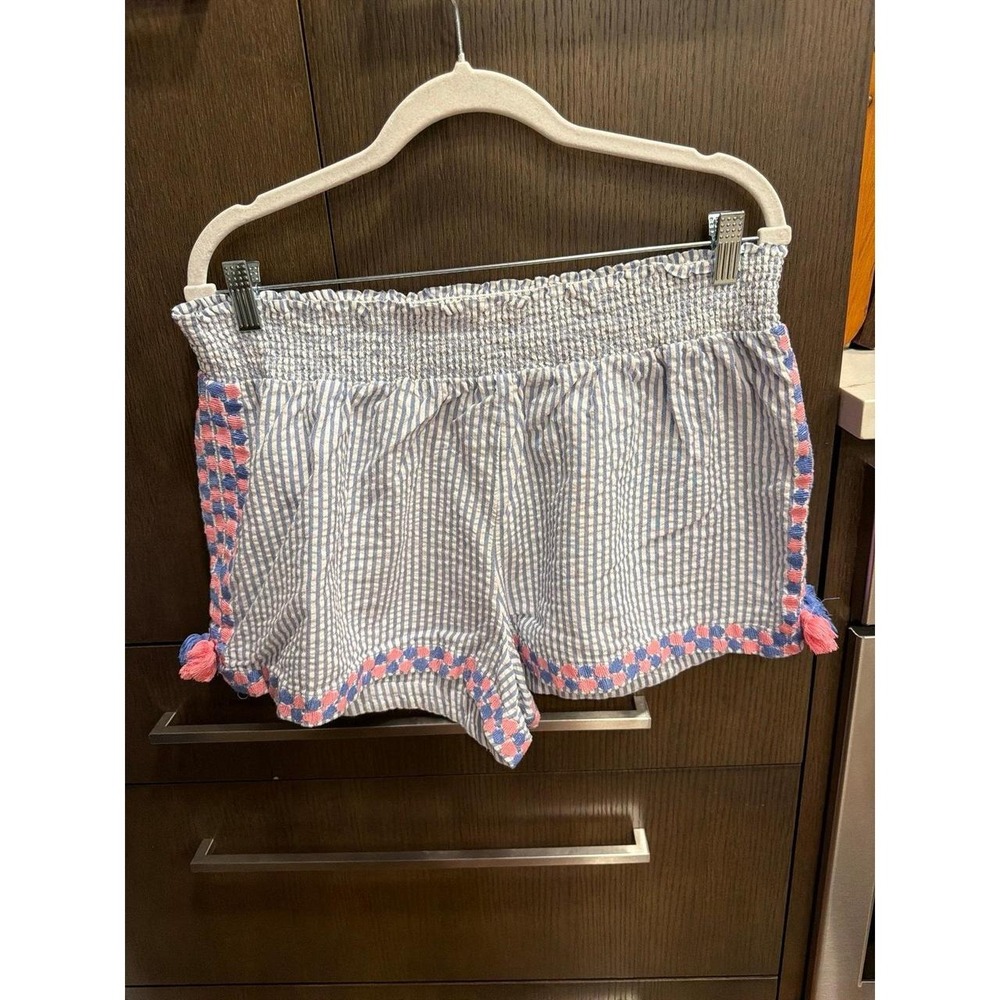 Vineyard Vines Shorts Womens XL Blue White Casual Seersucker Tassel nwot